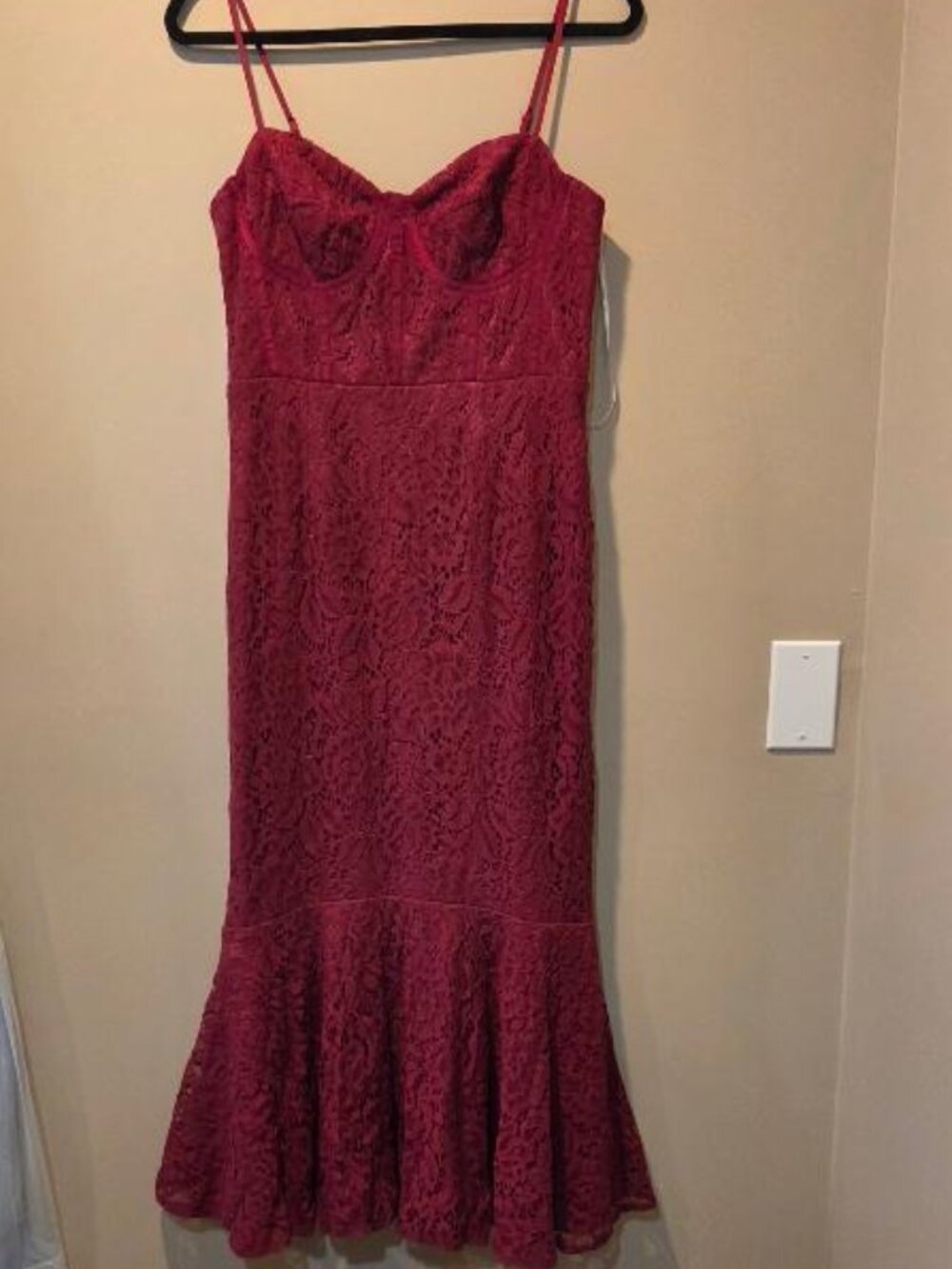 Lulus Lucky Looks Wine Red Lace Bustier Trumpet Midi Dress